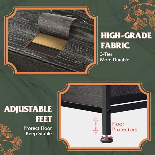WLIVE Tall Dresser for Bedroom with 10 Fabric Drawers, Black | 10 Drawers, Fabric Dresser for Closet, Storage Tower with Cabinet, Metal Frame - color: Charcoal Black Wood Grain Print