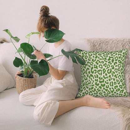Lime Green Leopard Print Throw Pillow Covers Cheetah Animal Pattern Pillow Cover 18x18 Inch Set of 2 Animal Leopard Green Spots Pillowcase Square Cushion Cases for Couch Bed Sofa - color: Green Beige, size: 18" x 18" (Pack of 2)