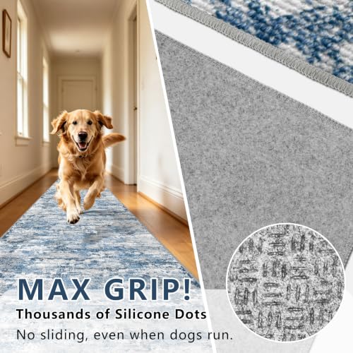 Entryway Runner Rug 2x4ft,Non Slip Carpet Runner,Ocean Blue | Machine Washable Runner Rug with Silicone Backing; Stain Resistant Surface for Entryways, Kitchens and High Traffic Areas - color: Abstract- Ocean Blue, size: 2' x 4' (Runner)