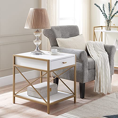 Leick Home Claudette End Table, 20", White, Gold - color: White