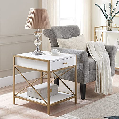 Leick Home Claudette End Table, 20", White, Gold - color: White