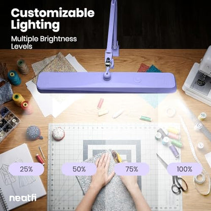 Neatfi XL 2,500 Lumens 30W LED Task Lamp for Manicure Table, Crafts, Workbench, Office – 22” Wide Shade Desk Light | Eye-Caring 6500K | 4-Level Brightness (Lavender, Non-CCT with Clamp) - color: Lavender