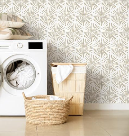 Safiyya Peel and Stick Wallpaper Modern Boho Contact Paper 590"x17.3" Self Adhesive Removable Wall Paper Beige Geometric Wallpaper for Bedroom Covering Vinyl Rolls - color: Beige, size: 17.3" x 590"