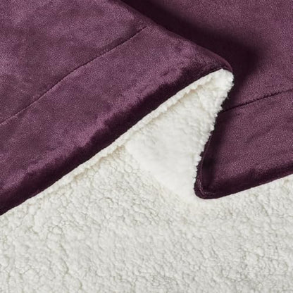 Amazon Basics Reversible Sherpa Throw Blanket, Velvety Flannel, Ultra Soft, Plum, 50"x60" - color: Plum, size: Throw (50"x60")