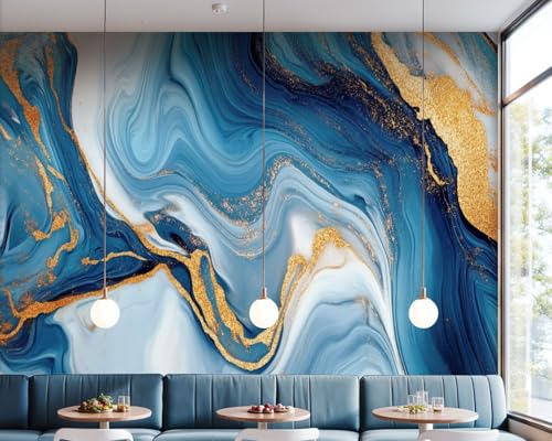 Peel and Stick Wallpaper Wall Murals Blue Marble Gold Abstract Marbling Natural Luxury Style Swirls Marble Self Adhesive Removable Canvas Wall Stickers for Living Room Kids Bedroom 69''x96'' - color: Multi2, size: 69x96inch