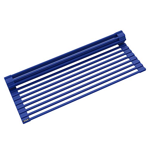 KRAUS Multipurpose Over-Sink Roll-Up Dish Drying Rack, Colander and Trivet in Dark Blue, KRM-10DB - color: Blue, size: 21 Inch - Regular Sink, style: Drying Rack