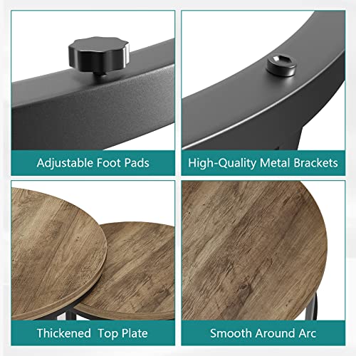Smuxee Nesting Coffee Table Set of 2, 23.6" Round Coffee Table Wood Grain Top with Adjustable Non-Slip Feet, Industrial End Table Side Tables for Living Room Bedroom Balcony Yard - color: Oak, size: 23.6"W