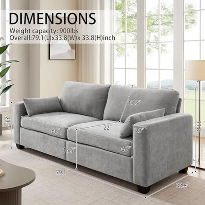 Modern Loveseat Sofa Chenille Fabric Couches (Gray) | Spring Cushions, Removable Cover, Solid Wood Frame, Wide Armrest, for Living Room, Small Space - color: Grey