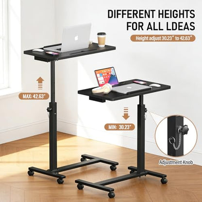 Eocnrhe Adjustable Overbed Bedside Table, Hospital Bed Table with Wheels, Portable Rolling Desk, Mobile Small Standing Desk, Rolling Laptop Stand, Computer Cart - size: 23.62inch