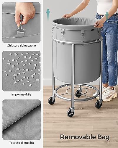 SONGMICS Laundry Basket, Rolling Steel Frame with 2 Locking Wheels, 110 L | Heavy-Duty Laundry Hamper Cart with Removable Bag, Gray and Metallic Silver, URLS002G01 - color: Gray + Metallic Silver, size: 110 L (1-Section)