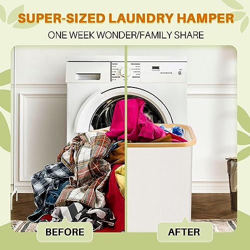 145L Laundry Hamper with Lid, 3 Section Laundry Basket with 3 Removable Bag | Clothes Hampers for Laundry with Bamboo Frame Handle, Large Dirty Clothes Hamper for Laundry Room, Bathroom, Bedroom, Beige - color: Beige, size: 145L