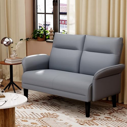 Yongchuang Small Couch 46" Grey Faux Leather Loveseat Sofa for Living Room Bedroom Love Seat Mini Couch with Arm Rest - color: Grey