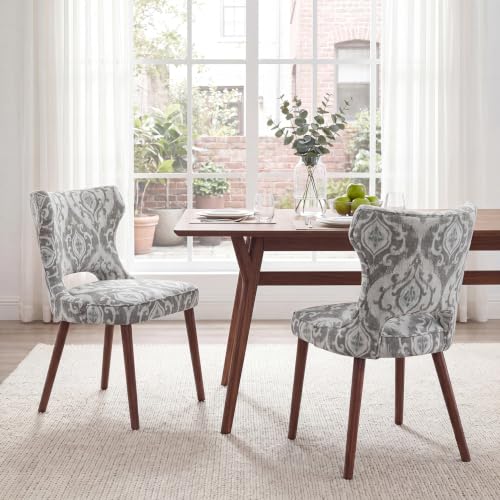 Wooden Dining Chairs Set of 2, Mid Century Dining Room Chairs with Solid Wood Legs, Upholstered Fabric Kitchen Chairs with Ergonomic Curved Backrest for Kitchen Dining Room, Jacquard - color: Jacquard, size: Set of 2