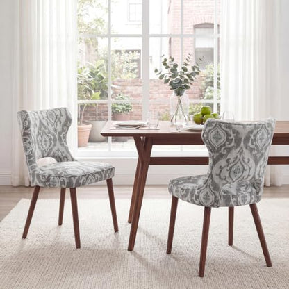 Wooden Dining Chairs Set of 2, Mid Century Dining Room Chairs with Solid Wood Legs, Upholstered Fabric Kitchen Chairs with Ergonomic Curved Backrest for Kitchen Dining Room, Jacquard - color: Jacquard, size: Set of 2