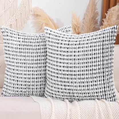 LUOYEHK Boho Throw Pillow Covers 26x26 Inch Set of 2 Chenille Tufted Pillowcase Farmhouse Neutral Cushion Covers for Couch Sofa Bed Living Room, Black Gray - color: Black Gray, size: 26" x 26" (Pack of 2)