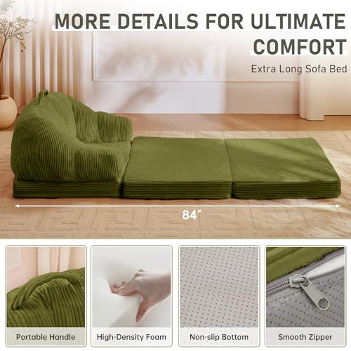 wanan Folding Sofa Bed, 3-in-1 Convertible Boneless Couch with Handle, Floor Lounger & Sleeper Chair for Adults, Comfy Folding Couch Single Sofa for Living Room Bedroom, Green - color: Green