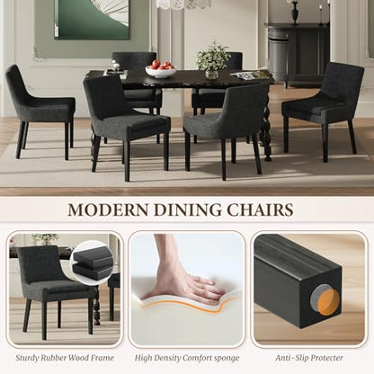 COLAMY Modern Dining Room Chairs Set of 2 with Mid Back and Wood Legs, Upholstered Kitchen Chairs for Dining Room/Living Room, Black - color: Black, size: Set of 2