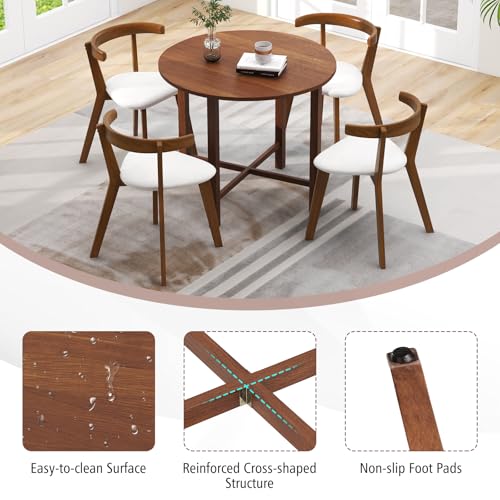 SIMOE Round Drop Leaf Dining Table for 2-4 People, 36” Folding Kitchen Table with Solid Wood Legs, Farmhouse Extendable Table for Dining Room, Living Room, Restaurant (Round, Walnut)