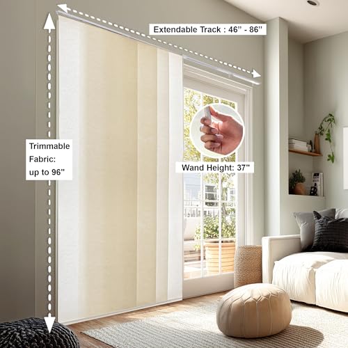 CHICOLOGY Panel Track Blinds, Natural Ivory, 86"x96", Cordless, Patio Door | 4 Fabric Panels, Fits 46–86″ Wide, Wall/Ceiling Mount, Room Divider Ready, Height Trimmable, Child & Pet Safe - color: Country Ivory