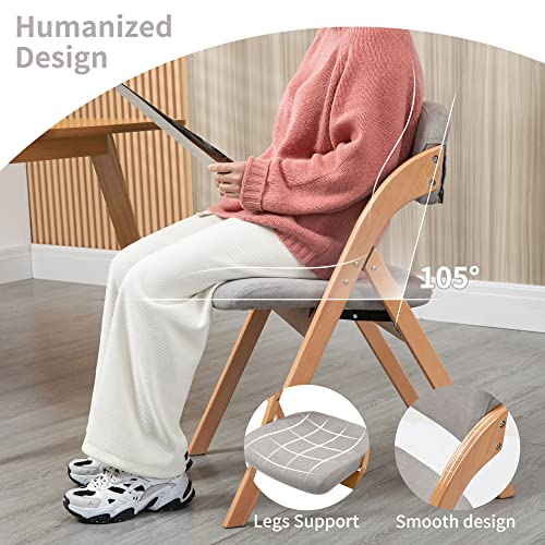 Folding Chairs with Padded Seats | Wooden Stackable Dining Chair Set of 2 with Removable Cover Extra for Guests Kitchen Office Wedding Party Picnic, Grey - color: Grey, size: 2PCS