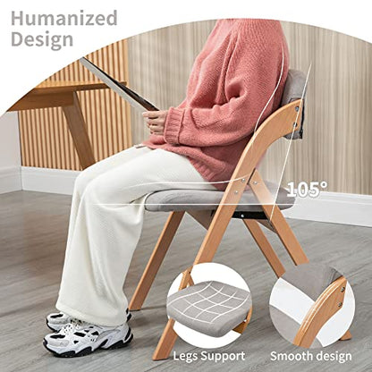 Folding Chairs with Padded Seats | Wooden Stackable Dining Chair Set of 2 with Removable Cover Extra for Guests Kitchen Office Wedding Party Picnic, Grey - color: Grey, size: 2PCS