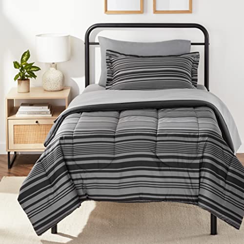Amazon Basics 5-Piece Lightweight Microfiber Comforter Set with Sheets, Bed-in-a-Bag, Gray Calvin Striped Bedding, Twin/Twin XL - color: Gray Calvin Stripe, size: Twin/Twin XL, style: 1-Pack