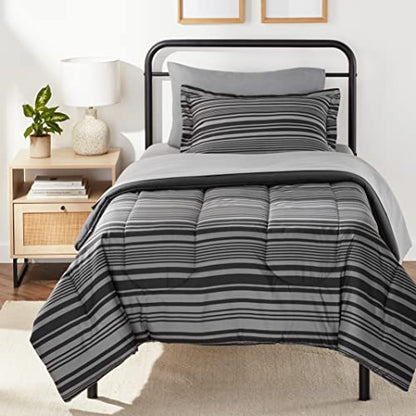 Amazon Basics 5-Piece Lightweight Microfiber Comforter Set with Sheets, Bed-in-a-Bag, Gray Calvin Striped Bedding, Twin/Twin XL - color: Gray Calvin Stripe, size: Twin/Twin XL, style: 1-Pack