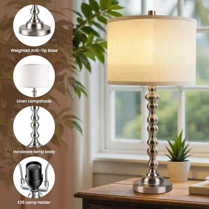 Modern Gourd Table Lamps Set of 2, Touch Control Bedside Lamp for Nightstand with USB Ports, 3-Way Dimmable Nightstand Lamps for Living Room Bedroom Table, Silver - color: Silver