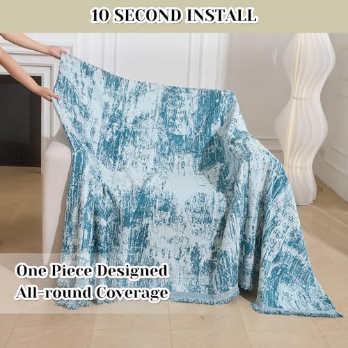 Small Couch Cover Oversized Chair Cover Washable Boho Recliner Slipcover, Pet Friendly Couch Protector with Tassels, Abstract Geometric Design, 71" x 91", Blue - color: U-blue Abstract, size: 71"x 91"