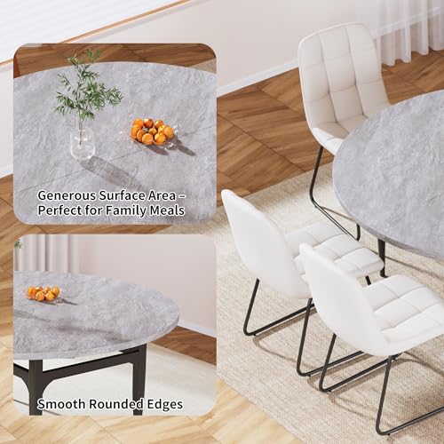 HIPIHOM 55‑Inch Extendable Dining Table Set with 6 Upholstered Chairs and Metal Frame for Dining Room - color: Grey/White