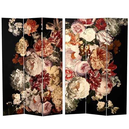 Red Lantern 6 ft. Tall Double Sided Flowers Canvas Room Divider, Vintage Flowers - color: Vintage Flowers