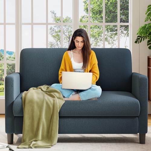 Welzona Loveseat, 51" Small Couch, Teddy Love Seat, Small Loveseat Sofa | Comfy Teddy Fabric, Tool-free Setup, Washable Covers, All-wood Small Sofa Couch for Living Room, Bedroom, Blue Grey - color: Blue Grey, size: loveseat