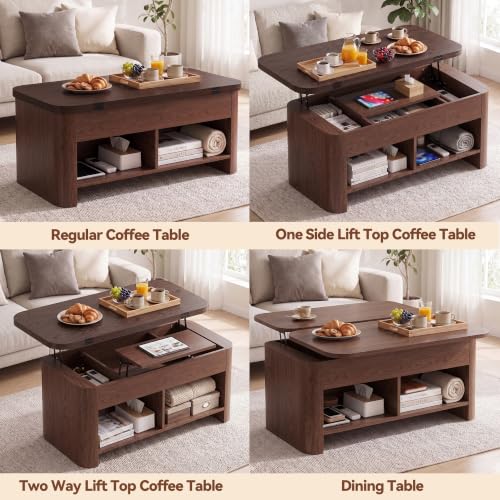 37.5" Lift Top Coffee Table with Storage, Farmhouse Coffee Table with Hidden Compartment & Open Shelf, Lifting Tabletop, for Living Room, Home Office - color: Brown