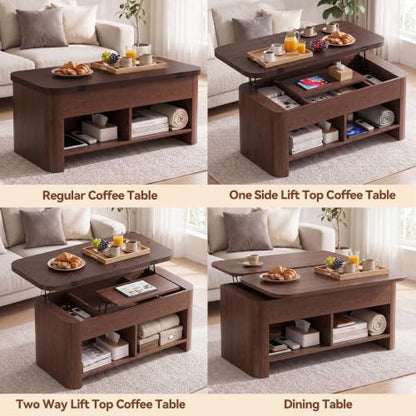 37.5" Lift Top Coffee Table with Storage, Farmhouse Coffee Table with Hidden Compartment & Open Shelf, Lifting Tabletop, for Living Room, Home Office - color: Brown