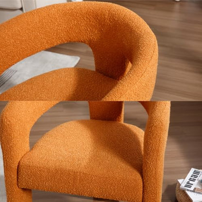 HNY Modern Sherpa Barrel Single Dining Chair, Orange | Upholstered Accent Armchair With 18.5" Wide Seat No Assembly Required For Living Room Bedroom Vanity Small Spaces - color: Orange Sherpa