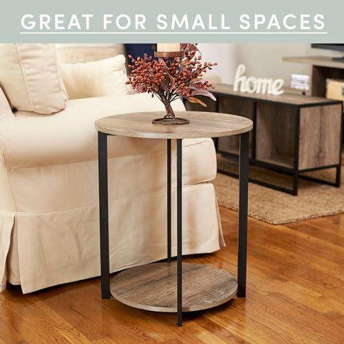 Household Essentials Wooden Side End Table with Storage Shelf | Ashwood - color: Ashwood