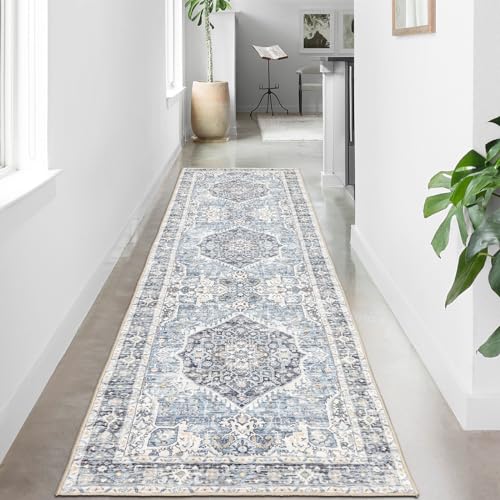 Runner Rug 2×6, Vintage Boho Rug,Ultra-Soft Low Pile, Washable, Non Slip,Stain Resistant Printed Carpet for Hallway Kitchen Living Room Bedrooms Playroom Office, Light Blue - color: Light Blue, size: 2' x 6' (Rectangular)