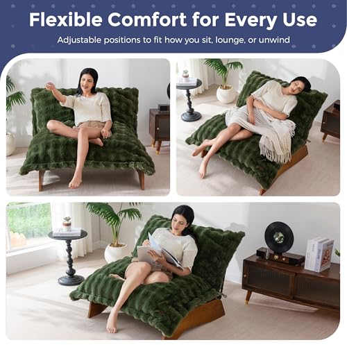 MAXYOYO Adjustable Living Room Chair, 3-Position Bean Bag Chair with Frame | Upholstered Accent Chair with Frame, Removable Cushion, Soft Reclining Lounge for Bedroom, Apartment, Office, Dorm, Green - color: Bubble Green