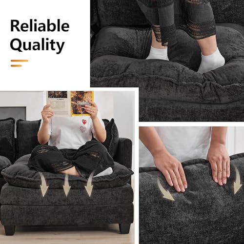 76'' Cloud Deep Seat Loveseat, Upholstered Chenille Modular 2-Seats Sectional Sofa Couch, Modern Comfy Settee Loveseat for Living Room Set, Small Apartment, Dark Grey - color: Dark Grey, size: 76'' Loveseat