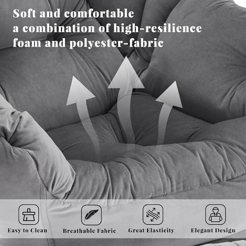 Lazy Chair with Ottoman, Comfy Reading Chair, Darkgrey | Cushioned Seat with Foldable Ottoman and Side Pocket, Lounge Chair for Bedroom, Living Room, Dorm and Small Spaces - color: Darkgrey