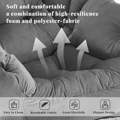 Lazy Chair with Ottoman, Comfy Reading Chair, Darkgrey | Cushioned Seat with Foldable Ottoman and Side Pocket, Lounge Chair for Bedroom, Living Room, Dorm and Small Spaces - color: Darkgrey