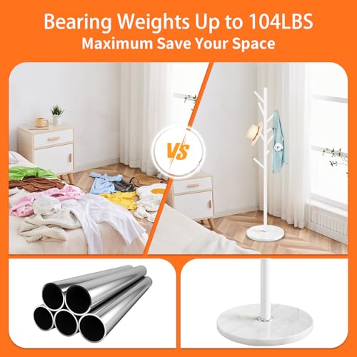 ZOZOE Coat Rack Stand with Marble Base,White Metal Coat Rack Freestanding | Coat Rack with 8 Hooks, Heavy Duty Modern Coat Stand,Clothes Tree Hanger Stand for Bags Hats in Hallway Entryway - color: White