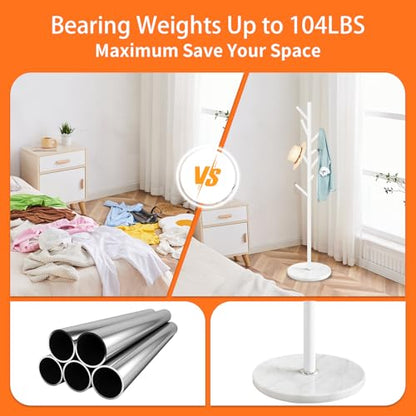 ZOZOE Coat Rack Stand with Marble Base,White Metal Coat Rack Freestanding | Coat Rack with 8 Hooks, Heavy Duty Modern Coat Stand,Clothes Tree Hanger Stand for Bags Hats in Hallway Entryway - color: White