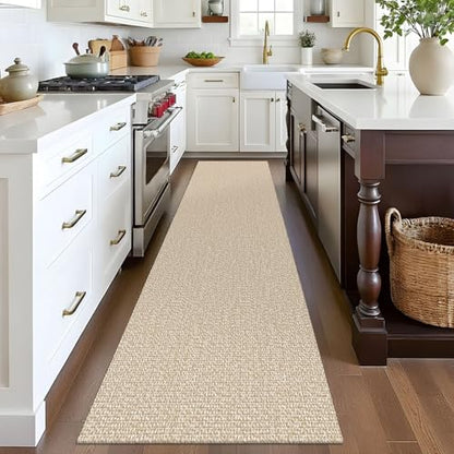 Washable Runner Rug, Non Slip Entryway Runner, 2x8 Ft, Sand/Beige | Washable Braided Runner Carpet, Non Slip Rubber Dot Backed, For Hallway, Kitchen, Entryway, Bedroom, Laundry Room, Foyer