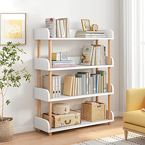 4-Tier Wooden Open Bookcase, Warm White | Modern Display Bookshelf with Top Edge, Solid Wood Frame, Home and Office Storage - color: Warm White, size: 4-tier