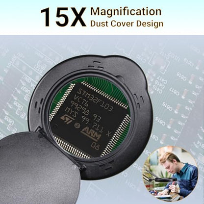 15X Magnifying Glass Desk Lamp with Clamp, Real Glass Lens with Dust Cover, 84 LEDs, 5 Color Modes, 10 Brightness Dimmable, Long Flexible Swing Arm Magnifier for Reading, Crafting, Repair, Close Works