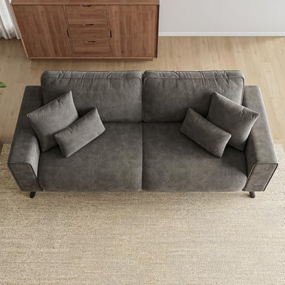 85" Loveseat Sofa, Chenille Couch with Deep Seat, Dark Grey | Clean-look modern couch with 4 pillows, hidden side pockets, easy assembly for living rooms, apartments, and offices - color: Dark Grey