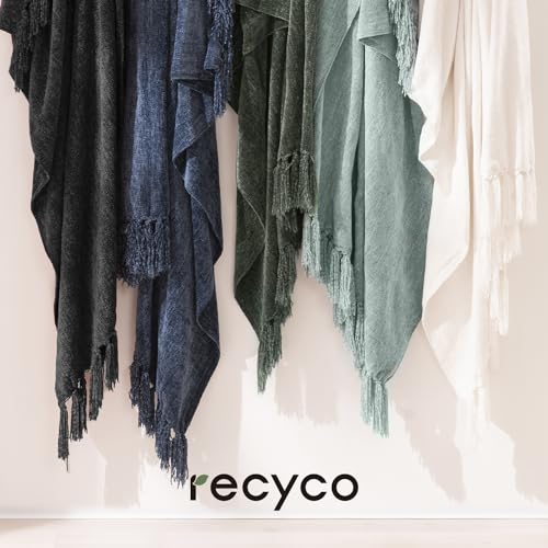 RECYCO Chenille Throw Blanket for Couch, 60"x80", Blue | Super Soft Knit Throw Blanket with Fringe Tassels, Lightweight Knitted Throw, Cozy, Ideal for Sofa Chair Bed Living Room Gift - color: Blue, size: 60'' X 80''