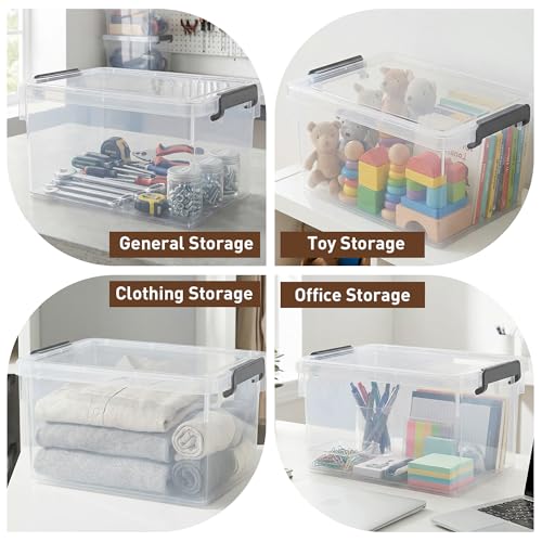 Citylife 22.2Qt Ultra-Thick (3.82mm) Clear Plastic Storage Bins with Lids, 4-Pack Stackable Straight-Wall Closet Organizers with Honeycomb Base & Pinch-Free Latches for Garage, Clothes & Holiday Decor - size: 22.2 QT, style: 4 Pack
