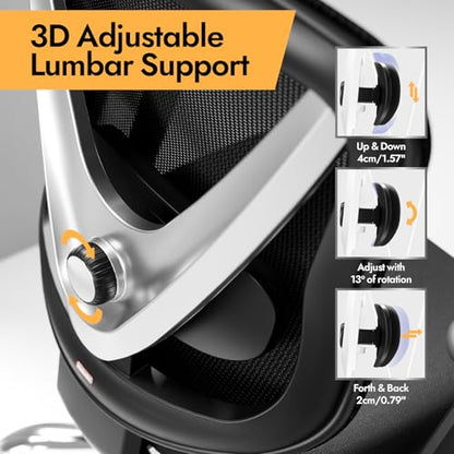 Ergonomic Mesh Office Chair - 3D Adjustable Lumbar Support & 3D Armrests, V-Shaped Back, Adjustable Desk Chair for Office & Home, Black - color: Black